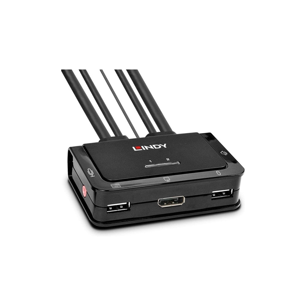 Produktbild för Lindy 2 Port DisplayPort 1.2, USB 2.0 & Audio Cable KVM Switch - omkopplare för tangentbord/video/mus/ljud - 2 portar