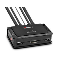 Produktbild för Lindy 2 Port DisplayPort 1.2, USB 2.0 & Audio Cable KVM Switch - omkopplare för tangentbord/video/mus/ljud - 2 portar
