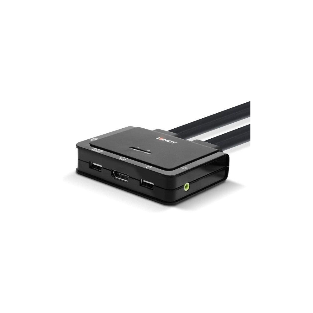 Produktbild för Lindy 2 Port DisplayPort 1.2, USB 2.0 & Audio Cable KVM Switch - omkopplare för tangentbord/video/mus/ljud - 2 portar