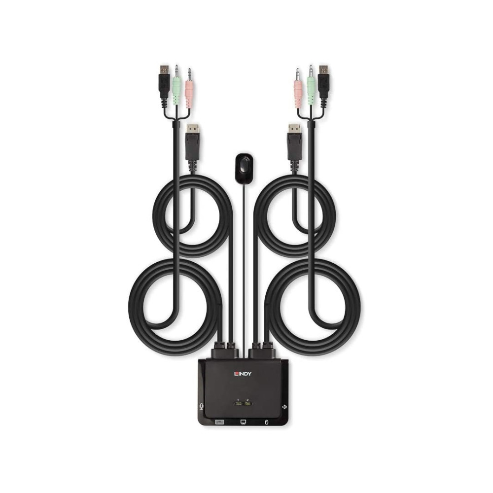 Produktbild för Lindy 2 Port DisplayPort 1.2, USB 2.0 & Audio Cable KVM Switch - omkopplare för tangentbord/video/mus/ljud - 2 portar
