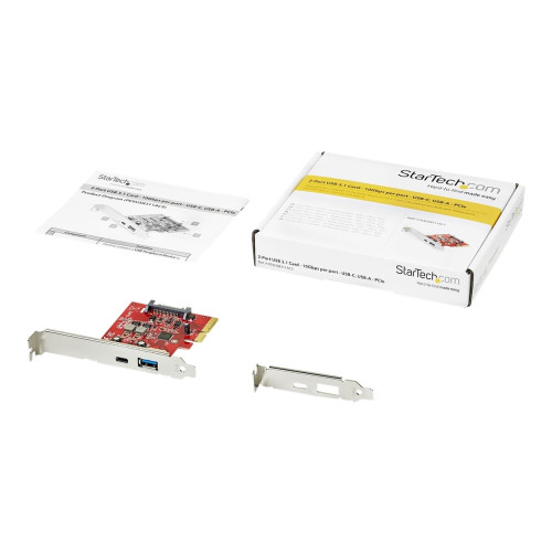StarTech.com Startech 2 portar 10 Gbit/s USB-A &amp;amp; USB-C PCIe-kort - USB 3.1 Gen 2 PCI Express Type C/A-kortadapter för värdkontroller - USB 3.2 Gen 2x1 PCIe Expansion-tilläggskort - Windows, macOS, Linux - USB-adapter - PCIe 3.0 x4 - USB-C 3.1 x 1 + USB 3.1 Gen