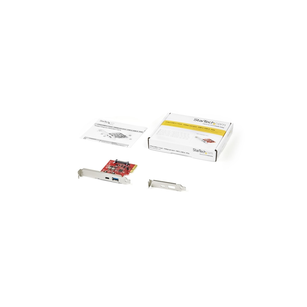 Produktbild för Startech 2 portar 10 Gbit/s USB-A &amp;amp; USB-C PCIe-kort - USB 3.1 Gen 2 PCI Express Type C/A-kortadapter för värdkontroller - USB 3.2 Gen 2x1 PCIe Expansion-tilläggskort - Windows, macOS, Linux - USB-adapter - PCIe 3.0 x4 - USB-C 3.1 x 1 + USB 3.1 Gen