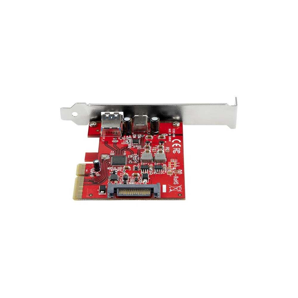 Produktbild för Startech 2 portar 10 Gbit/s USB-A &amp;amp; USB-C PCIe-kort - USB 3.1 Gen 2 PCI Express Type C/A-kortadapter för värdkontroller - USB 3.2 Gen 2x1 PCIe Expansion-tilläggskort - Windows, macOS, Linux - USB-adapter - PCIe 3.0 x4 - USB-C 3.1 x 1 + USB 3.1 Gen