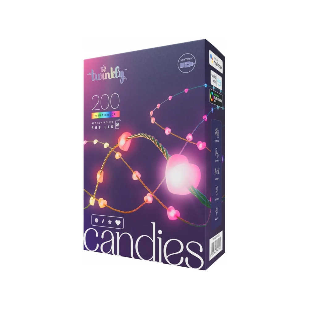 Produktbild för Twinkly Candies - stränglampor - LED x 200 - 16 miljoner färger - hjärtan - grön