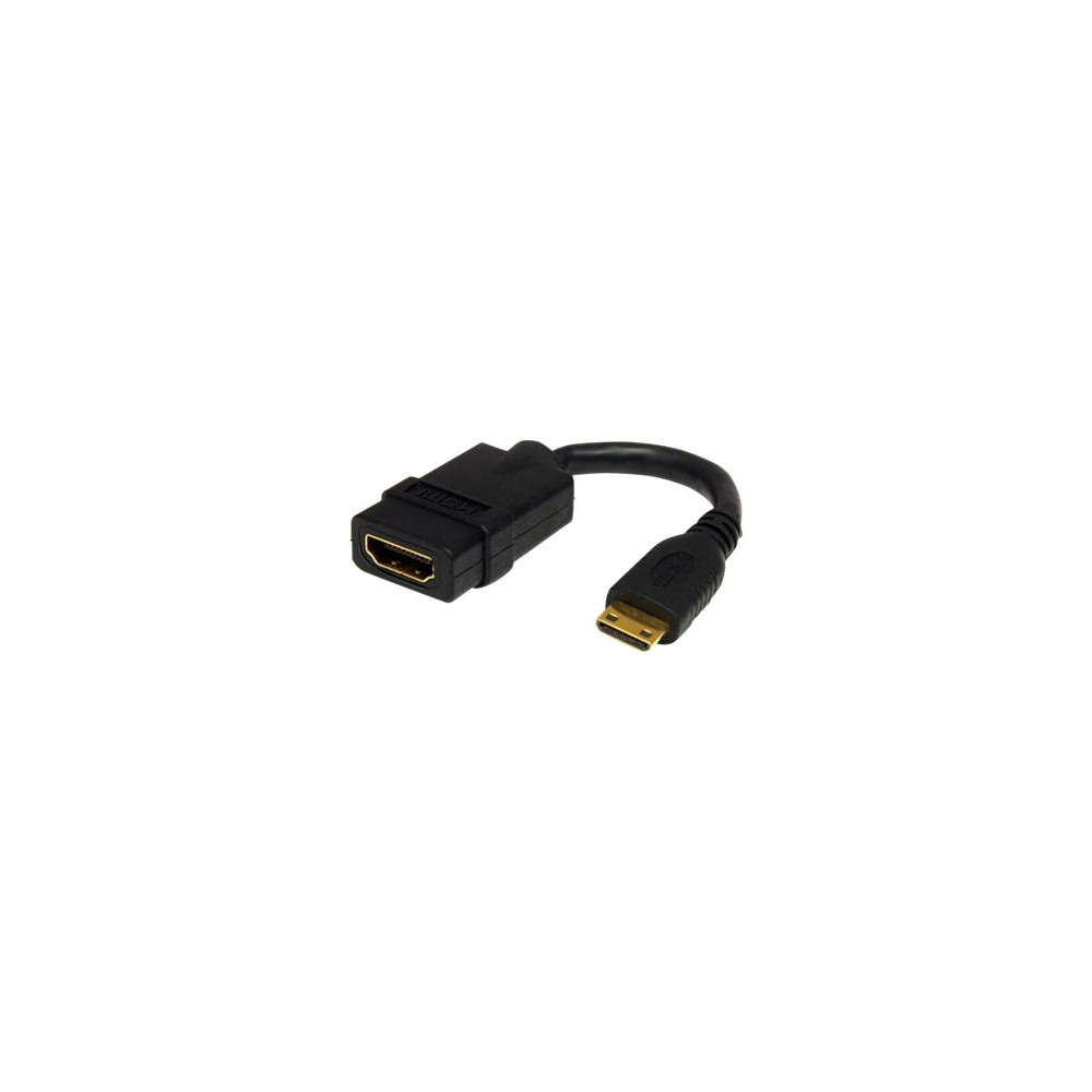 Produktbild för StarTech.com 5in Mini HDMI to HDMI Adapter, 4K High Speed HDMI Adapter, 4K 30Hz Ultra HD High Speed HDMI Adapter, HDMI 1.4, Gold Plated Connectors, UHD Mini HDMI Adapter 4K, Black - Mini HDMI to HDMI Converter - HDMI-adapter - 1.3 cm