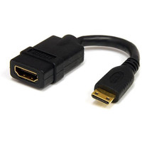 Produktbild för StarTech.com 5in Mini HDMI to HDMI Adapter, 4K High Speed HDMI Adapter, 4K 30Hz Ultra HD High Speed HDMI Adapter, HDMI 1.4, Gold Plated Connectors, UHD Mini HDMI Adapter 4K, Black - Mini HDMI to HDMI Converter - HDMI-adapter - 1.3 cm