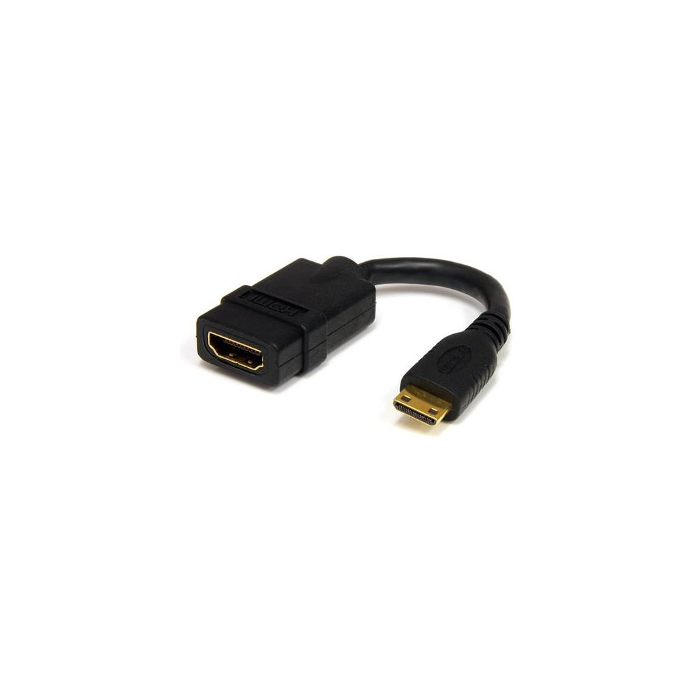 Produktbild för StarTech.com 5in Mini HDMI to HDMI Adapter, 4K High Speed HDMI Adapter, 4K 30Hz Ultra HD High Speed HDMI Adapter, HDMI 1.4, Gold Plated Connectors, UHD Mini HDMI Adapter 4K, Black - Mini HDMI to HDMI Converter - HDMI-adapter - 1.3 cm