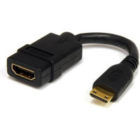 Produktbild för StarTech.com 5in Mini HDMI to HDMI Adapter, 4K High Speed HDMI Adapter, 4K 30Hz Ultra HD High Speed HDMI Adapter, HDMI 1.4, Gold Plated Connectors, UHD Mini HDMI Adapter 4K, Black - Mini HDMI to HDMI Converter - HDMI-adapter - 1.3 cm