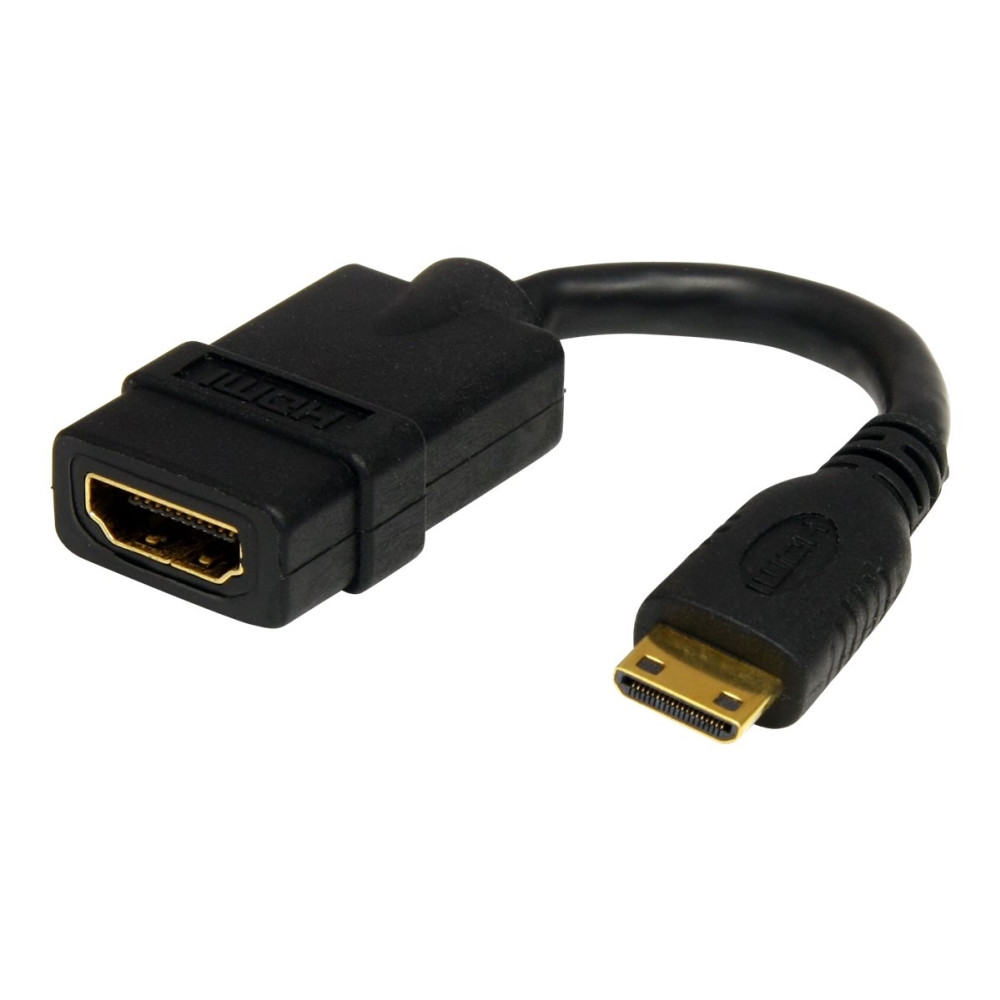 Produktbild för StarTech.com 5in Mini HDMI to HDMI Adapter, 4K High Speed HDMI Adapter, 4K 30Hz Ultra HD High Speed HDMI Adapter, HDMI 1.4, Gold Plated Connectors, UHD Mini HDMI Adapter 4K, Black - Mini HDMI to HDMI Converter - HDMI-adapter - 1.3 cm