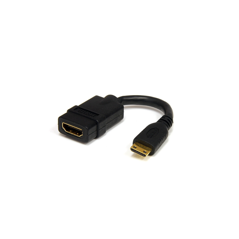 Produktbild för StarTech.com 5in Mini HDMI to HDMI Adapter, 4K High Speed HDMI Adapter, 4K 30Hz Ultra HD High Speed HDMI Adapter, HDMI 1.4, Gold Plated Connectors, UHD Mini HDMI Adapter 4K, Black - Mini HDMI to HDMI Converter - HDMI-adapter - 1.3 cm