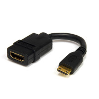Produktbild för StarTech.com 5in Mini HDMI to HDMI Adapter, 4K High Speed HDMI Adapter, 4K 30Hz Ultra HD High Speed HDMI Adapter, HDMI 1.4, Gold Plated Connectors, UHD Mini HDMI Adapter 4K, Black - Mini HDMI to HDMI Converter - HDMI-adapter - 1.3 cm