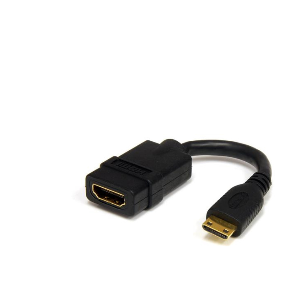 Produktbild för StarTech.com 5in Mini HDMI to HDMI Adapter, 4K High Speed HDMI Adapter, 4K 30Hz Ultra HD High Speed HDMI Adapter, HDMI 1.4, Gold Plated Connectors, UHD Mini HDMI Adapter 4K, Black - Mini HDMI to HDMI Converter - HDMI-adapter - 1.3 cm