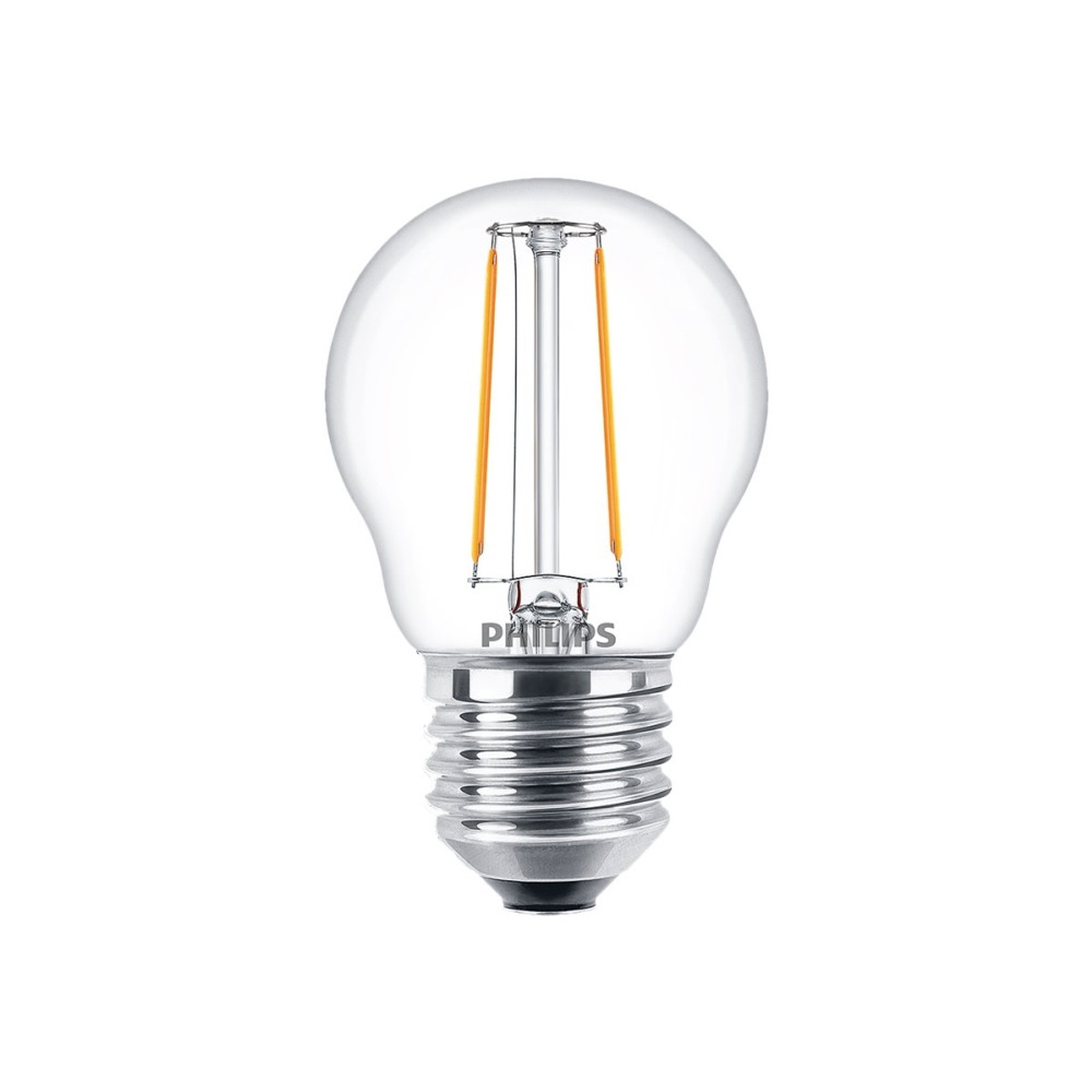 Produktbild för Philips - LED-glödlampa med filament - form: P45 - klar finish - E27 - 2 W - varmt vitt ljus - 2700 K - transparent