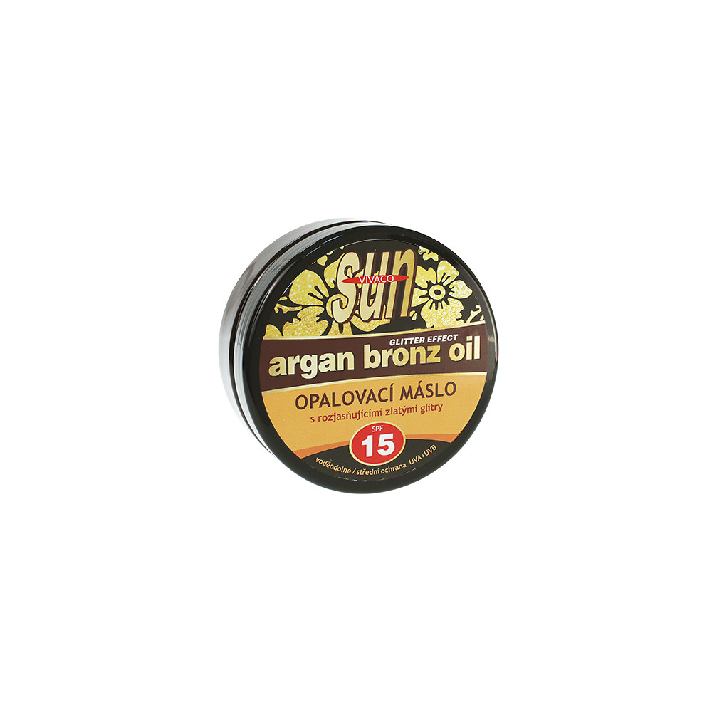 Produktbild för Vivaco SUN Argan Bronz Oil suntan butter with brightening gold glitter and organic argan oil spf 15 200 ml