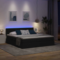 Produktbild för LED förvaringssäng med madrass Svart 180 x 200 cm Tyg