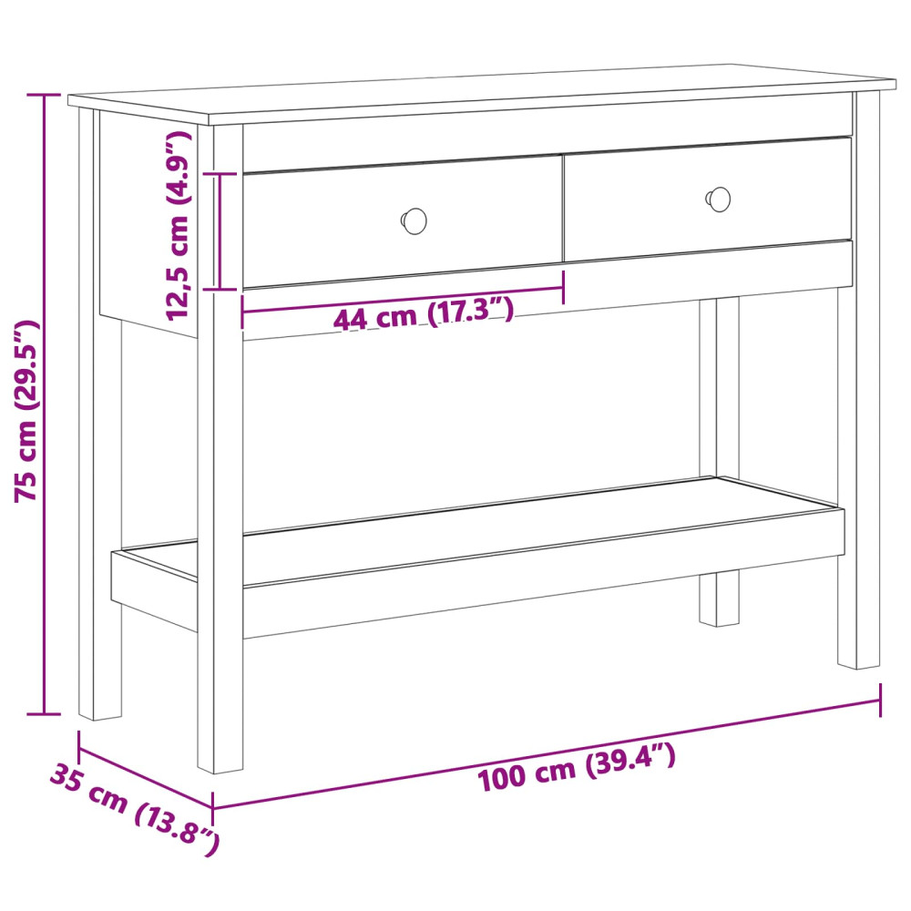 Produktbild för Konsolbord med låda Vaxbrun 100 x 35 x 75 cm Massivt furuvirke