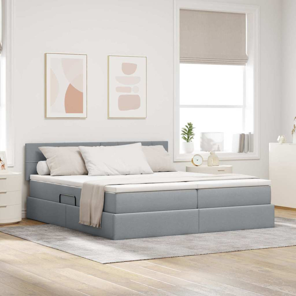 Produktbild för LED förvaringssäng med madrass Ljusgrå 180 x 200 cm Tyg