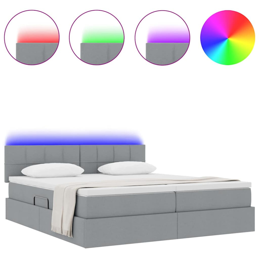 Produktbild för LED förvaringssäng med madrass Ljusgrå 180 x 200 cm Tyg