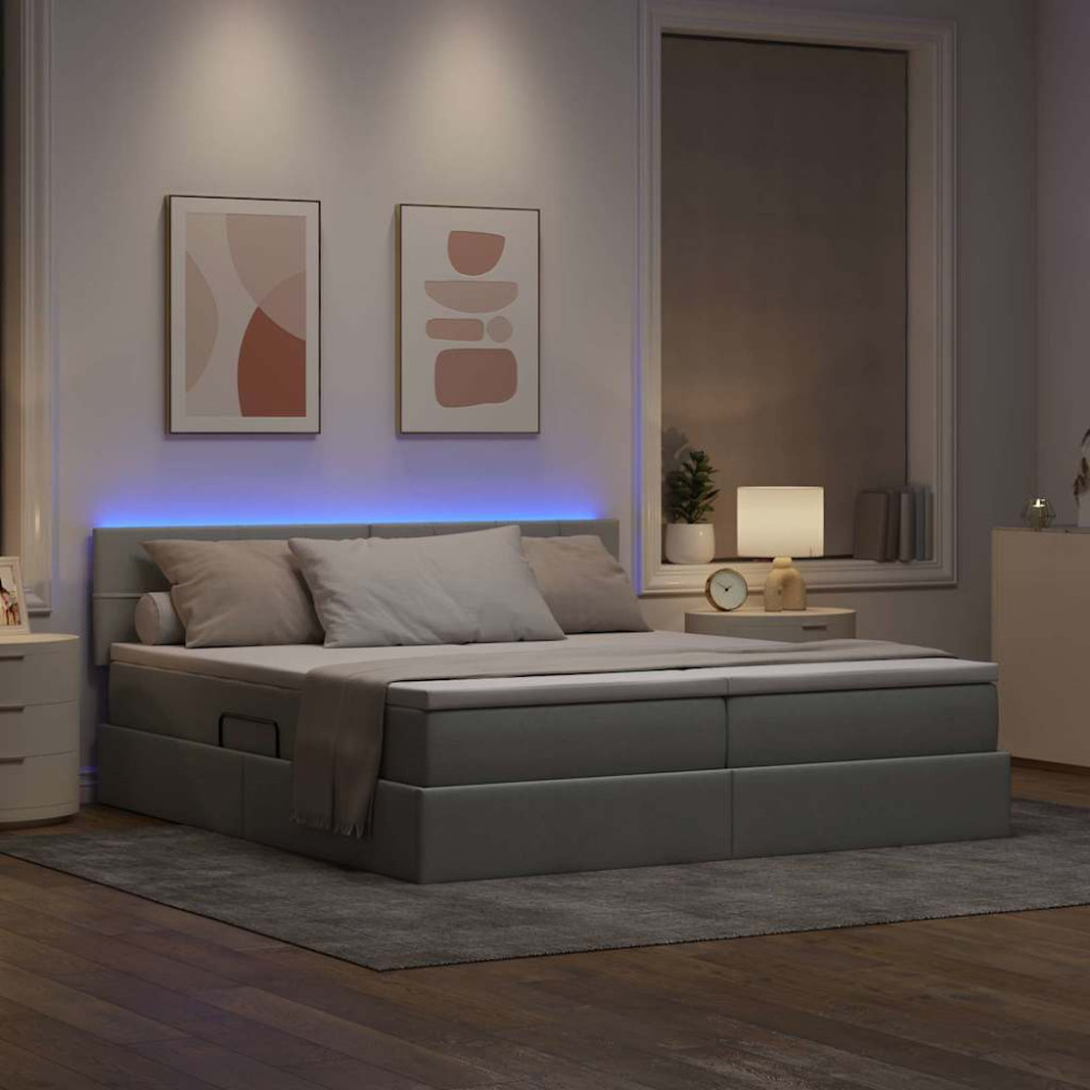 Produktbild för LED förvaringssäng med madrass Ljusgrå 180 x 200 cm Tyg