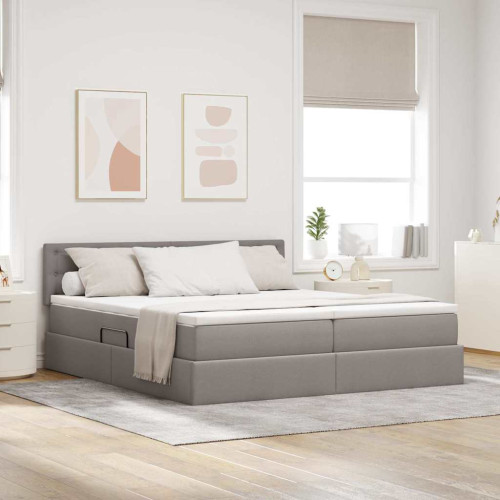 vidaXL LED förvaringssäng med madrass Taupe 180 x 200 cm Tyg
