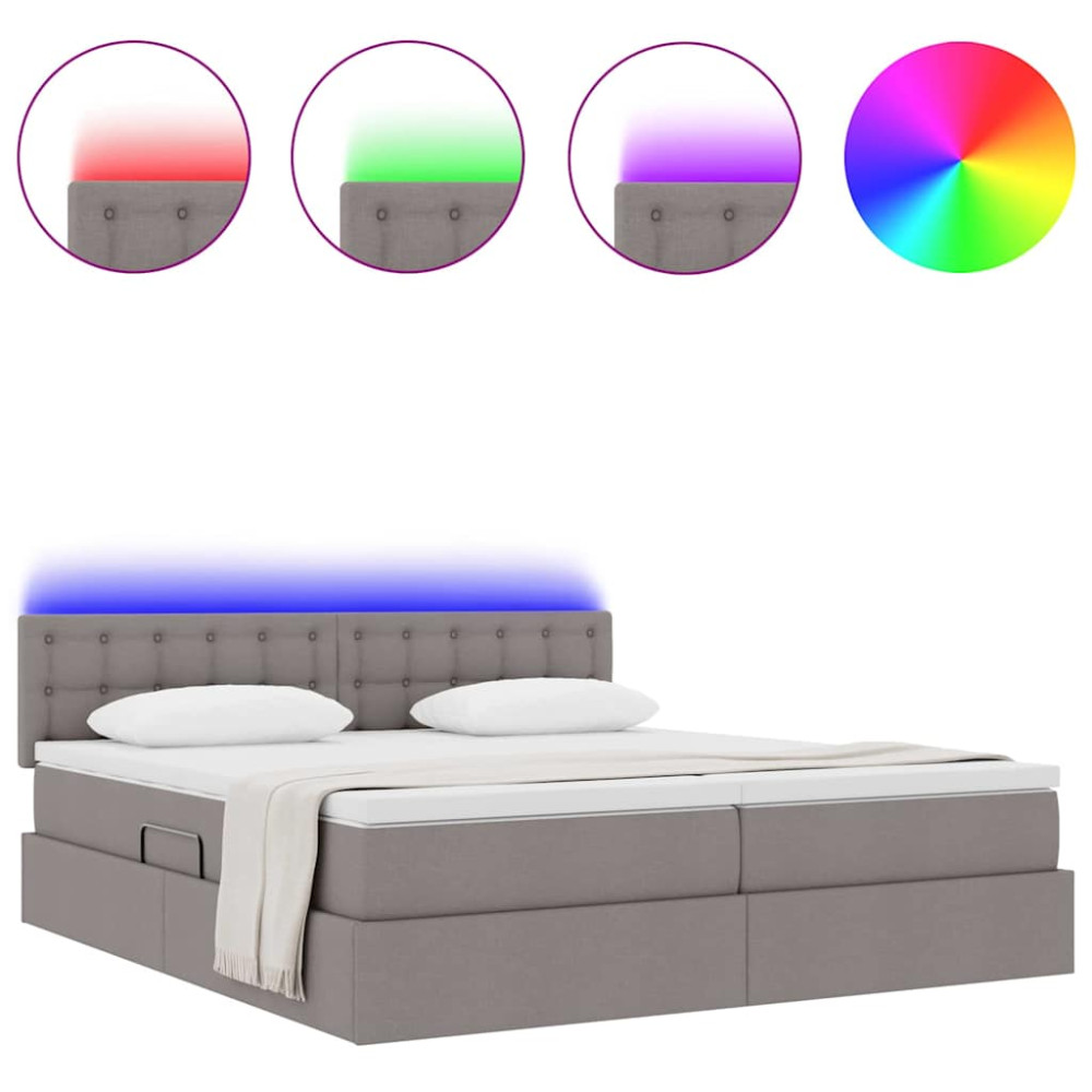 Produktbild för LED förvaringssäng med madrass Taupe 180 x 200 cm Tyg