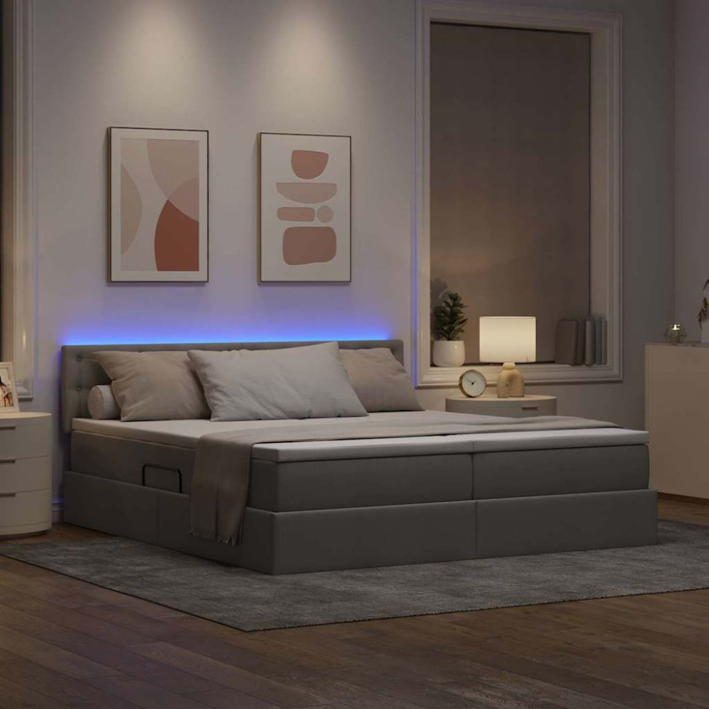 Produktbild för LED förvaringssäng med madrass Taupe 180 x 200 cm Tyg