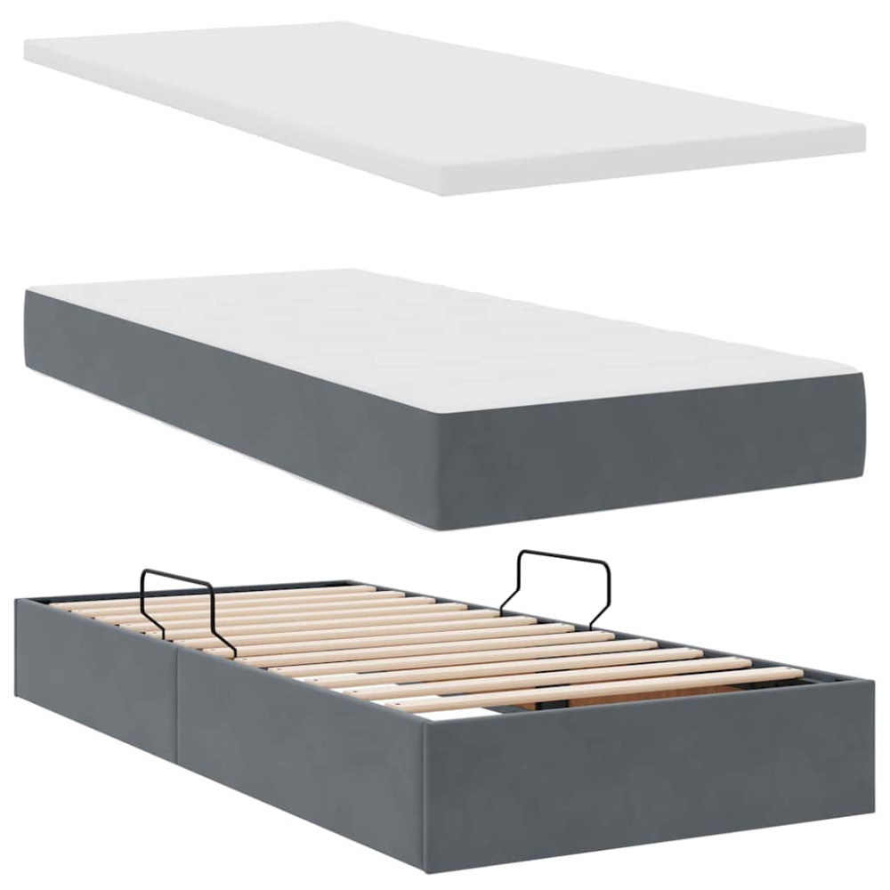 Produktbild för LED förvaringssäng med madrass Mörkgrå 180 x 200 cm Sammet