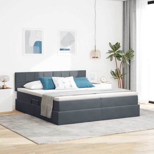 vidaXL LED förvaringssäng med madrass Mörkgrå 180 x 200 cm Sammet