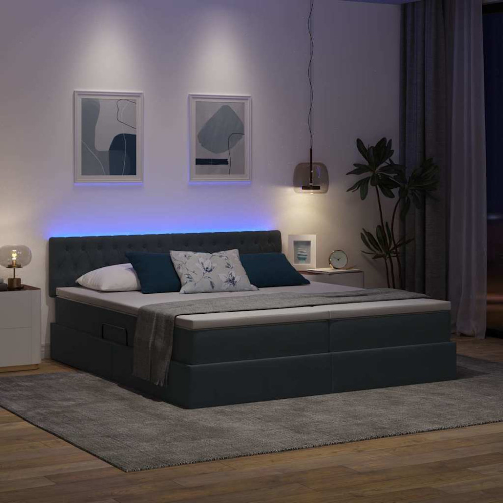 Produktbild för LED förvaringssäng med madrass Mörkgrå 180 x 200 cm Sammet