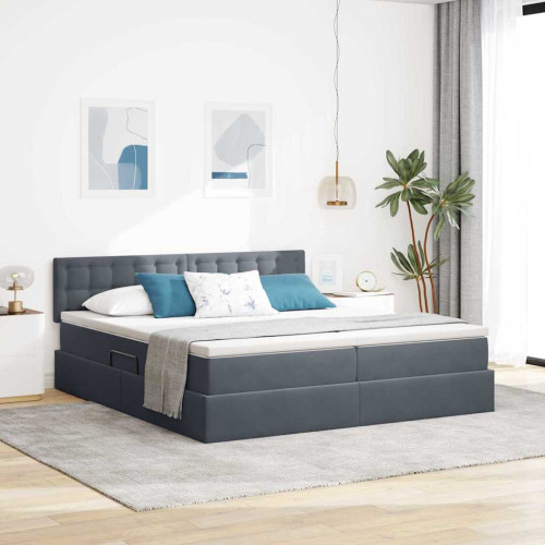vidaXL LED förvaringssäng med madrass Mörkgrå 180 x 200 cm Sammet
