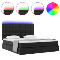 Produktbild för Förvaringssäng med LED Svart 180 x 200 cm Konstläder