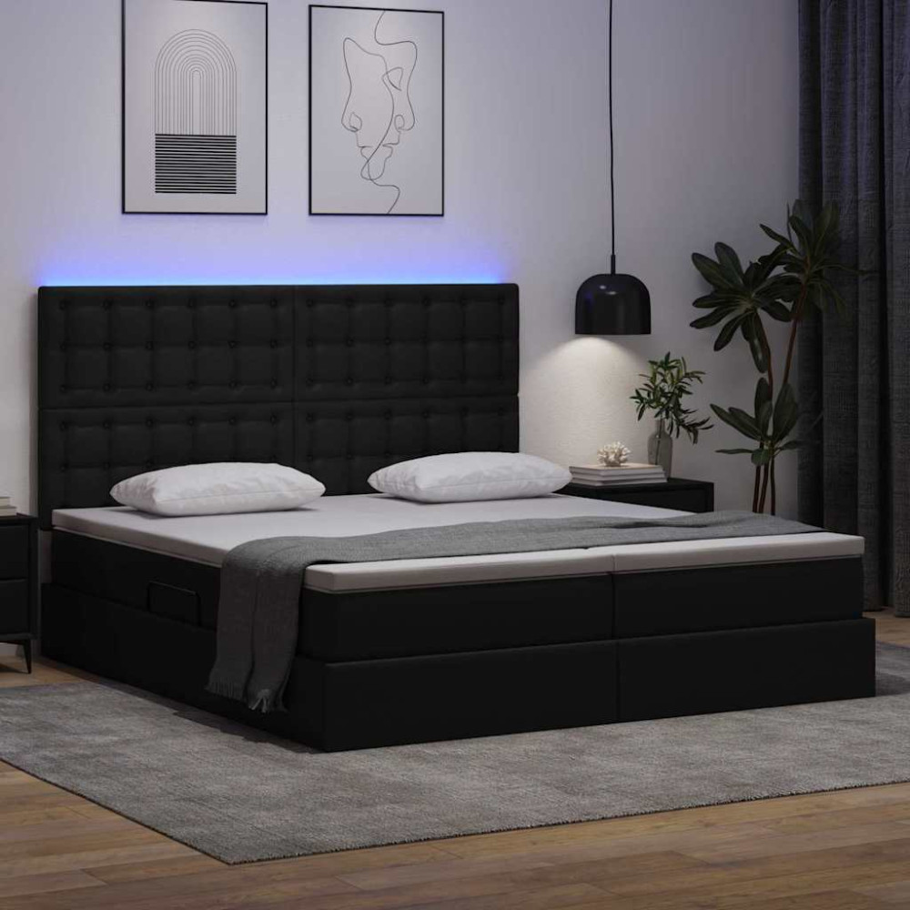 Produktbild för Förvaringssäng med LED Svart 180 x 200 cm Konstläder