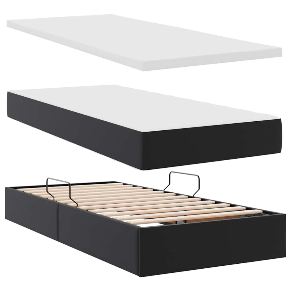 Produktbild för Förvaringssäng med LED Svart 180 x 200 cm Konstläder