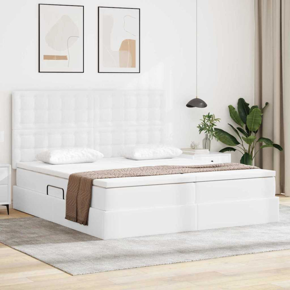 Produktbild för Förvaringssäng med LED Ren Vit 180 x 200 cm Konstläder