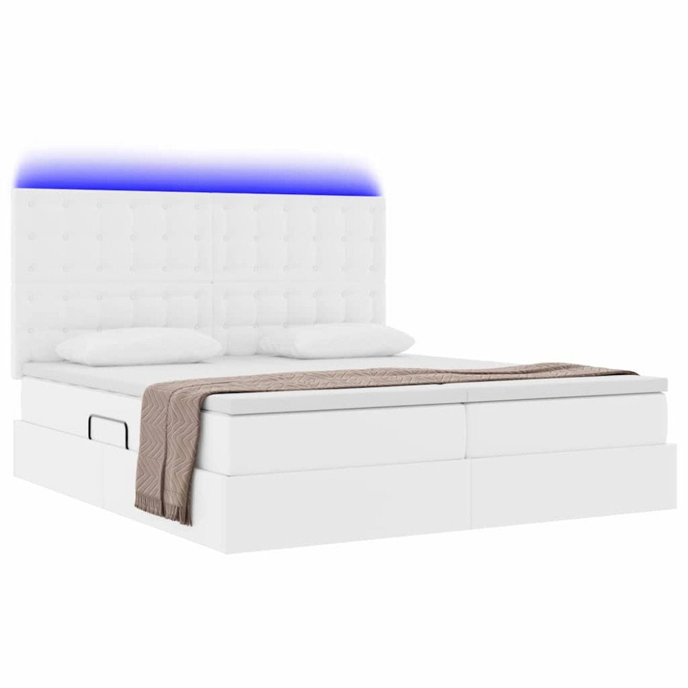 Produktbild för Förvaringssäng med LED Ren Vit 180 x 200 cm Konstläder