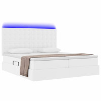 Produktbild för Förvaringssäng med LED Ren Vit 180 x 200 cm Konstläder