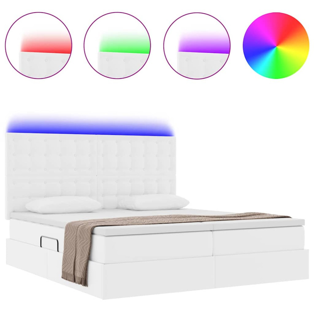 Produktbild för Förvaringssäng med LED Ren Vit 180 x 200 cm Konstläder