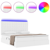 Produktbild för Förvaringssäng med LED Ren Vit 180 x 200 cm Konstläder