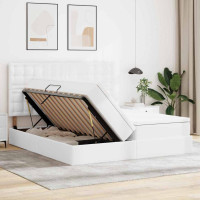 Produktbild för Förvaringssäng med LED Ren Vit 180 x 200 cm Konstläder
