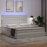 Produktbild för Förvaringssäng med LED Ren Vit 180 x 200 cm Konstläder
