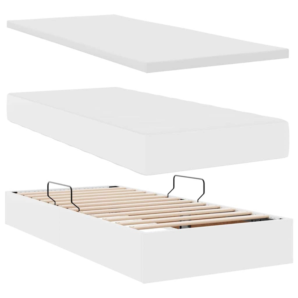 Produktbild för Förvaringssäng med LED Ren Vit 180 x 200 cm Konstläder