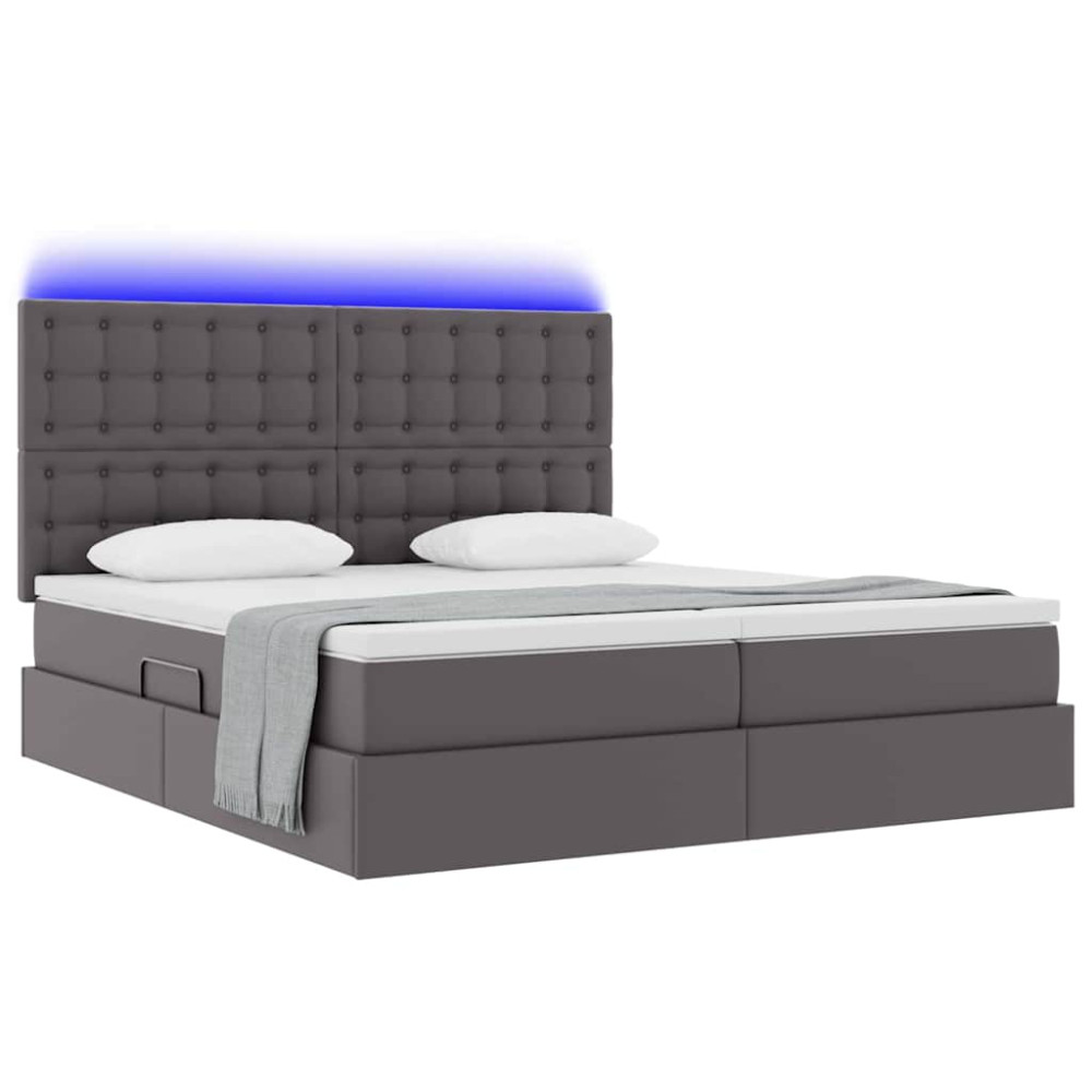 Produktbild för Förvaringssäng med LED med lagring Grå 180 x 200 cm Konstläder