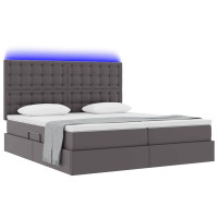 Produktbild för Förvaringssäng med LED med lagring Grå 180 x 200 cm Konstläder