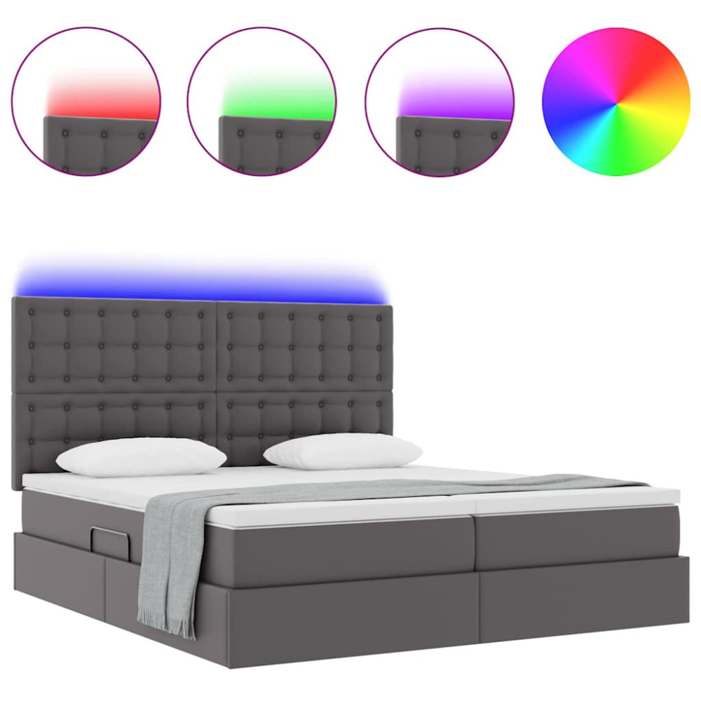 Produktbild för Förvaringssäng med LED med lagring Grå 180 x 200 cm Konstläder