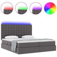 Produktbild för Förvaringssäng med LED med lagring Grå 180 x 200 cm Konstläder