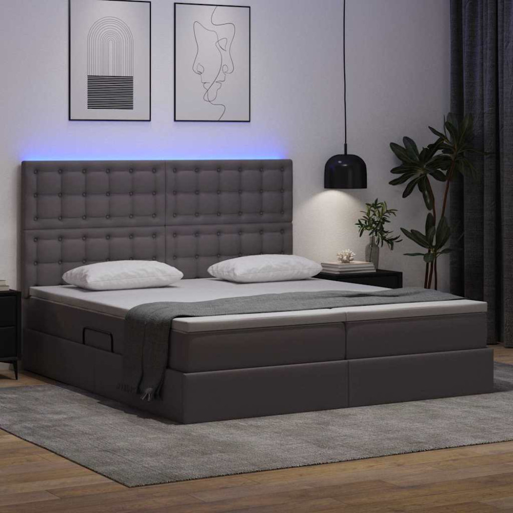 Produktbild för Förvaringssäng med LED med lagring Grå 180 x 200 cm Konstläder