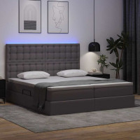 Produktbild för Förvaringssäng med LED med lagring Grå 180 x 200 cm Konstläder