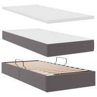 Produktbild för Förvaringssäng med LED med lagring Grå 180 x 200 cm Konstläder