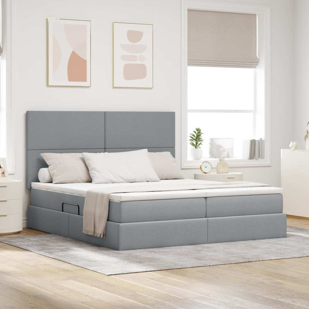 Produktbild för LED förvaringssäng med madrass Ljusgrå 180 x 200 cm Tyg