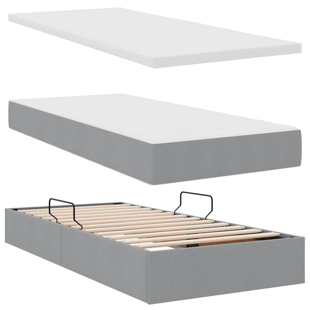 Produktbild för LED förvaringssäng med madrass Ljusgrå 180 x 200 cm Tyg